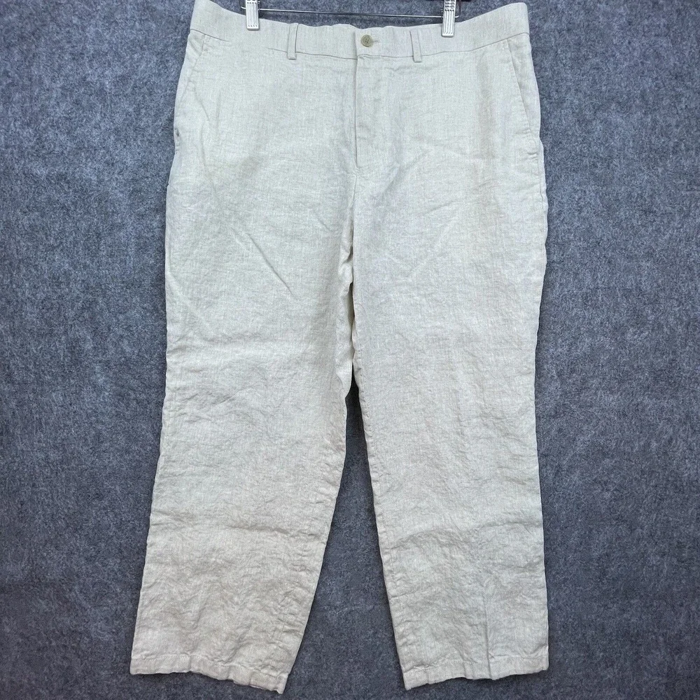Tasso Elba Pants Mens 36 x 30 Linen Ivory Lightweight Summery Golf Outdoors